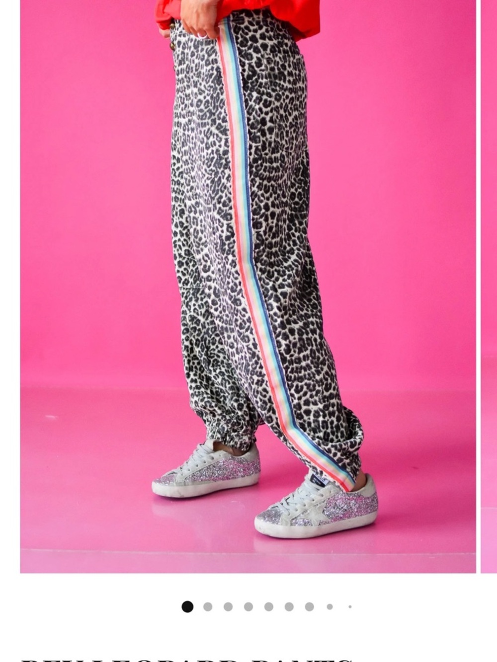 POL Leopard Track Pants with Rainbow Side Stripe